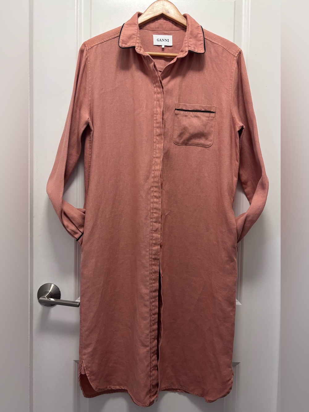 Ganni Rose Dusty Pink Long Button-Down Shirt